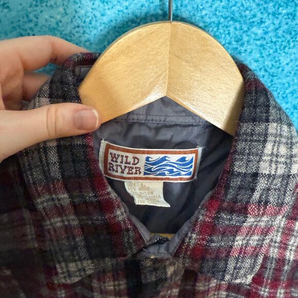 VTG Wild River Wool Shirt Men’s Plaid Gray Red Made in Korea Shacket Sz L - Picture 7 of 13